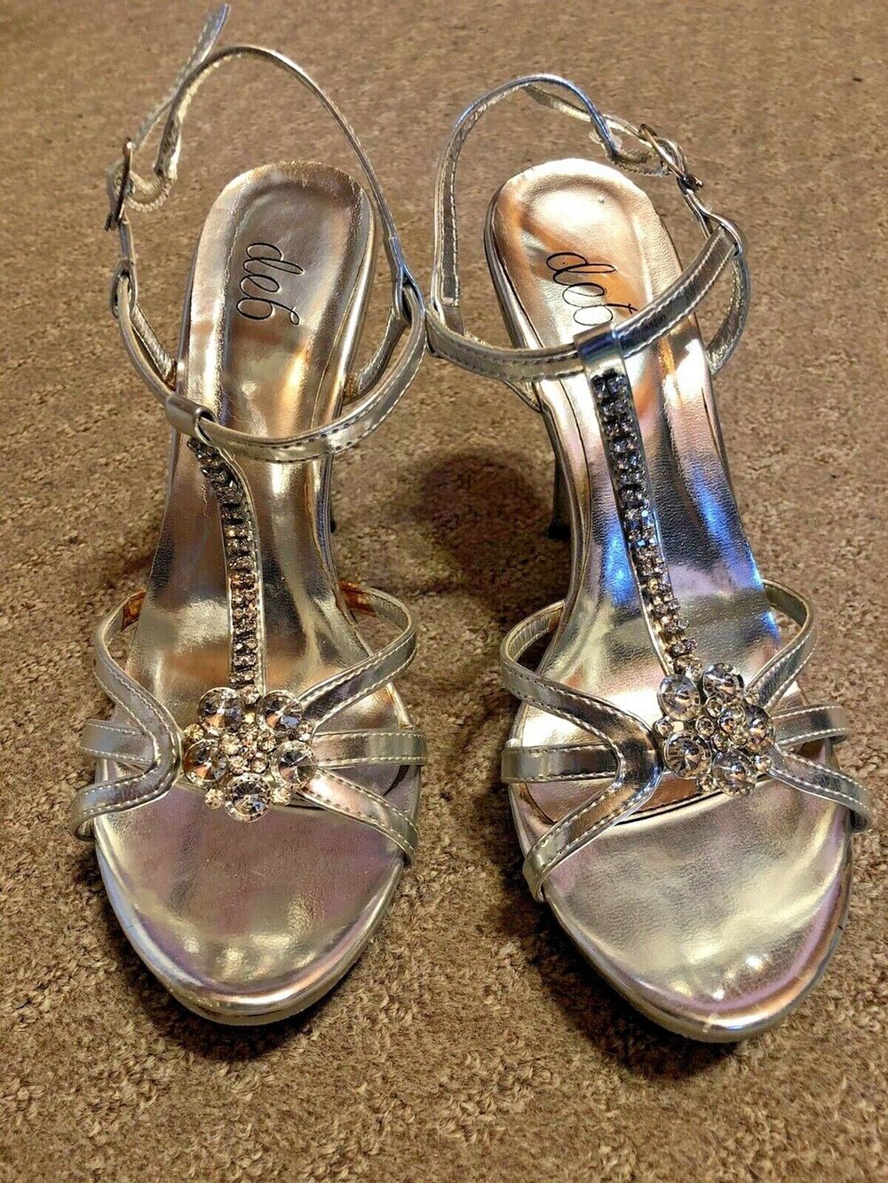 Deb - High Heel Sandals - Size 7  Silver & Faux Diamonds Prom Wedding Homecoming